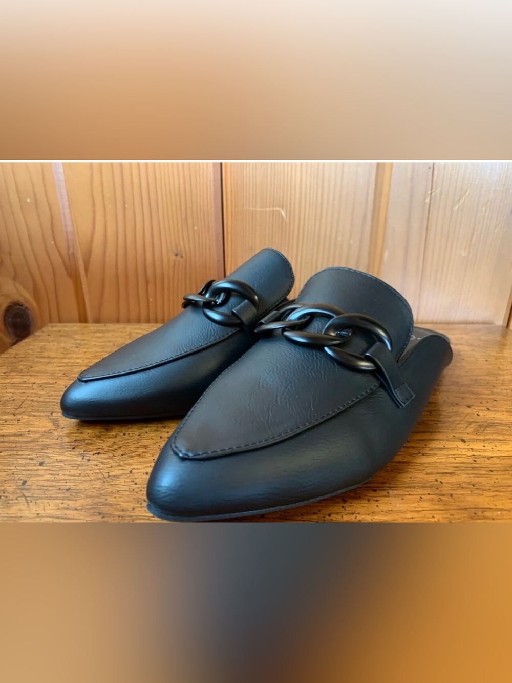 Serra Black Chain-Trim Backless Loafers